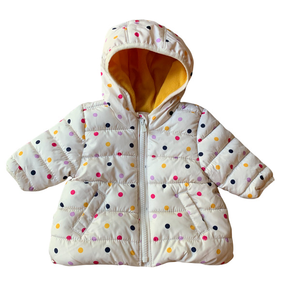 Old Navy Other - Old Navy Polka Dot Puffer Coat Jacket Hood Baby Girl 0-3 Months Fleece Lined